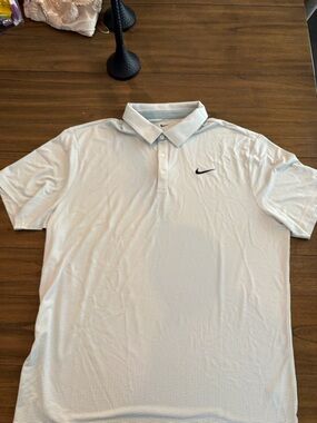 Nike Men’s Light Blue Micro-Striped Polo with Black Swoosh